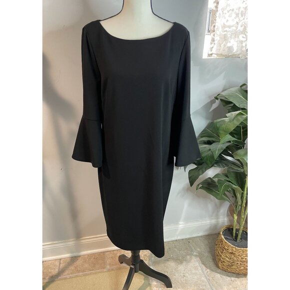 Jessica H Black Bell Sleeve Dress Size 14 94% Polyester 6% Spandex - Picture 9 of 16